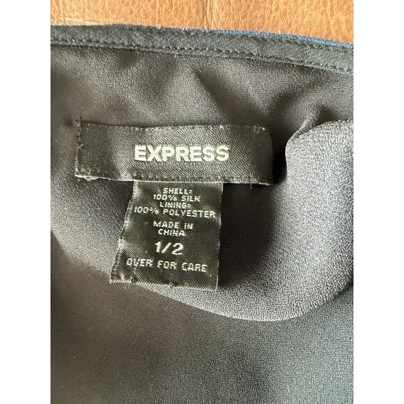 Vtg Express 90s Y2K Silk Slip Dress Ruffle Asymmetric Dark Fairy Midi Sz 2 Blue - Picture 15 of 15